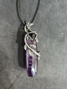 Purple Amethyst Crystal Pendant Silver Tone Moon Celestial